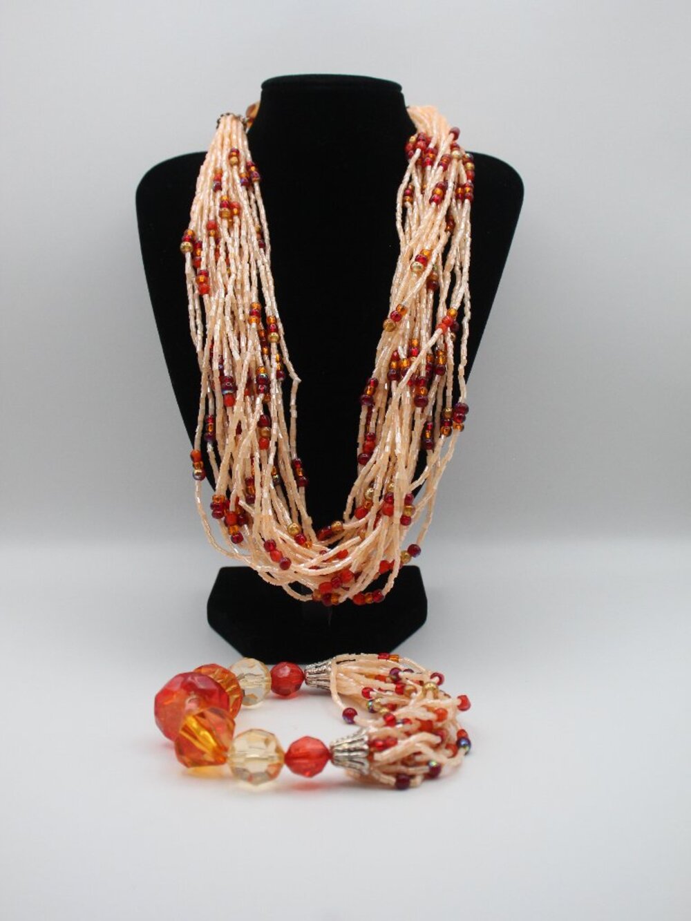 Multi-Strand Seed Bead Necklace and Bracelet Set